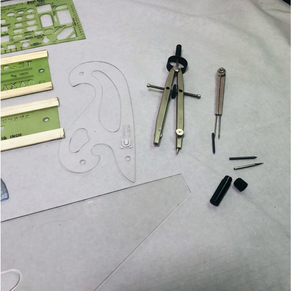 Architectural Drafting Tools Templates Design Drawing Compass 3Side Scale Ruler - Picture 3 of 9